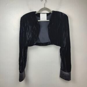 Sami‎ Miro Vintage Crushed Velvet Bolero Jacket Womens Large Black Cropped Glam